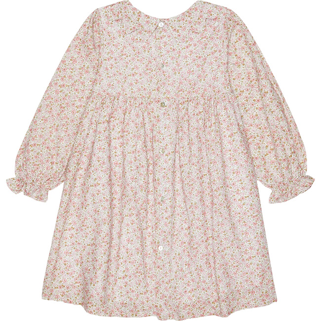 Catalina Long Puff Sleeve Smock Dress, Pink Floral - Dresses - 3