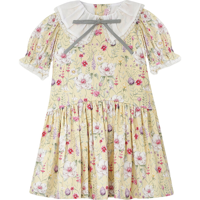Izara Short Puff Sleeve Dress, Yellow Floral - Dresses - 1
