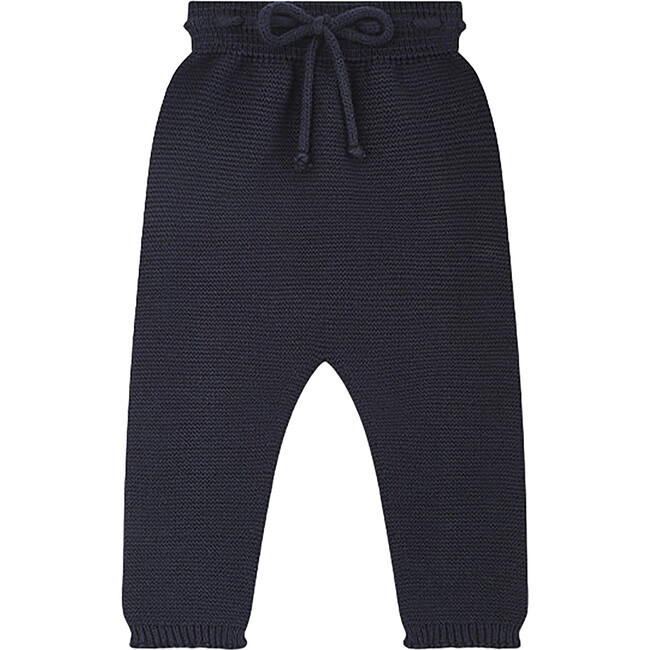 Fino Cotton Knit Trousers, Navy - Pants - 1