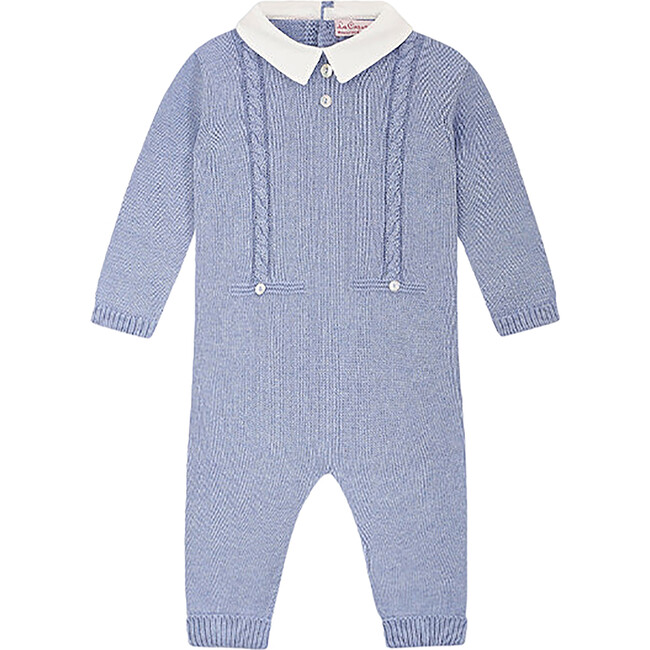 Emilio Long Sleeve Cotton Playsuit, Blue - Rompers - 1