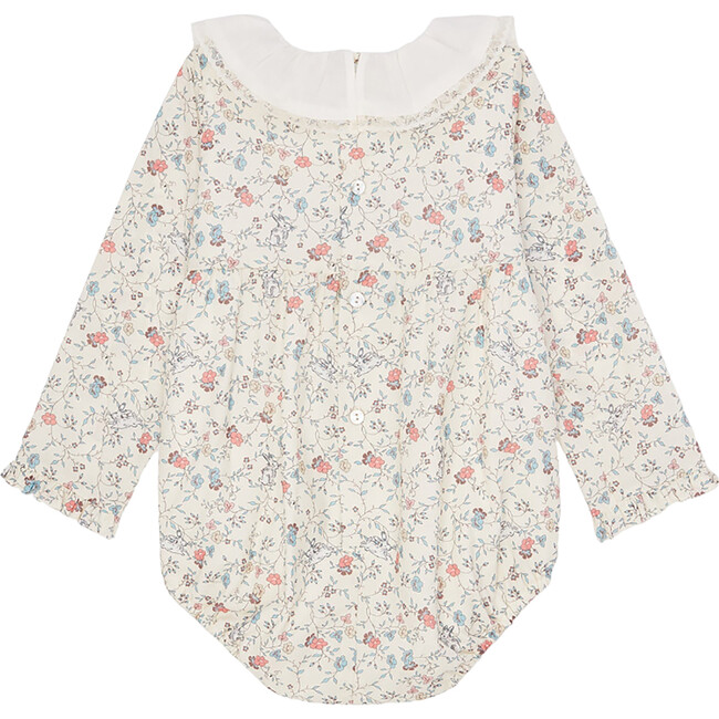 Daisy Peter Pan Collar Romper, Beige Floral - Rompers - 3