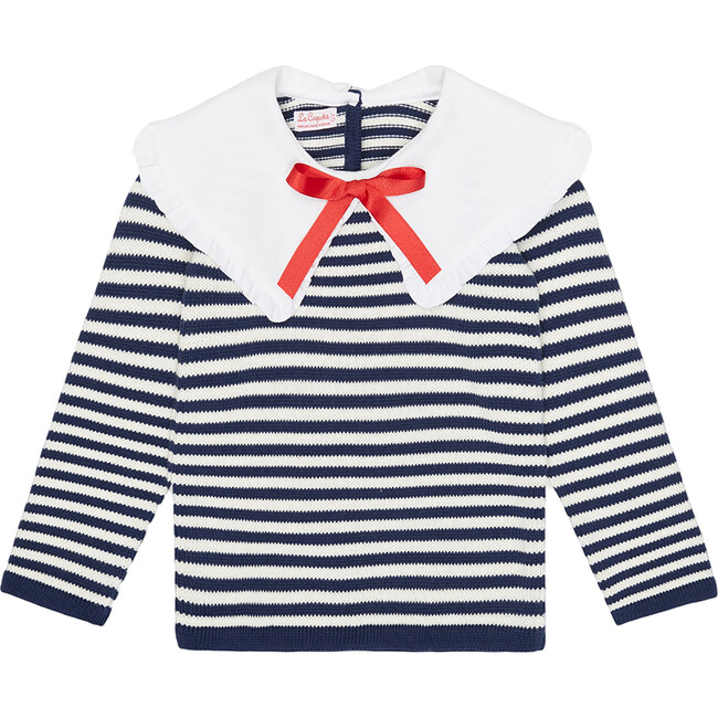 Morissa Long Sleeve Jumper, Navy And Ivory - Sweaters - 1