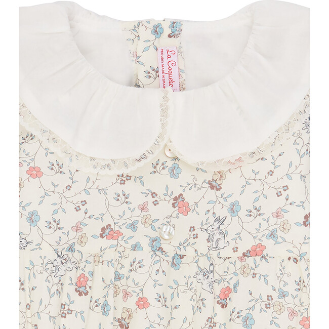 Daisy Peter Pan Collar Romper, Beige Floral - Rompers - 4