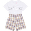 Carlina Short Sleeve Smock Set, Beige Check - Rompers - 2