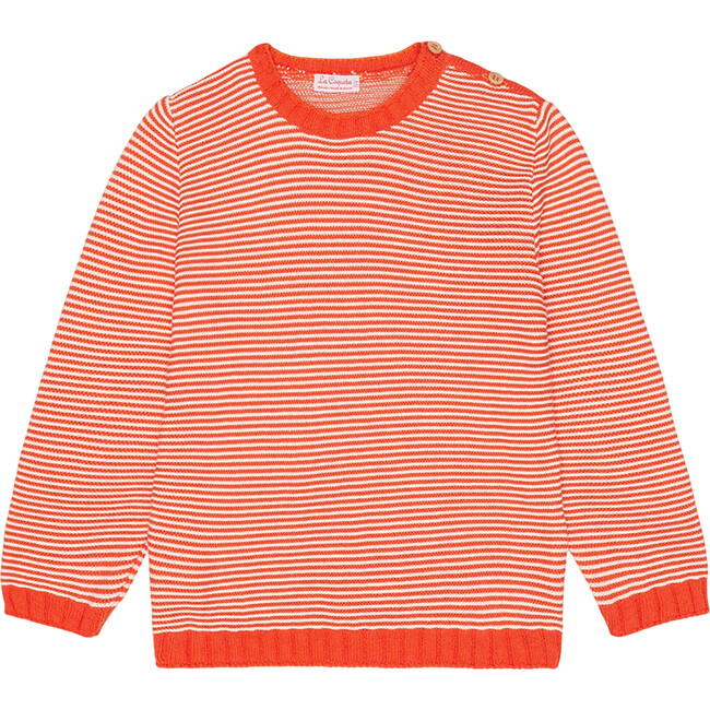Bromo Round Neck Long Sleeve Jumper, Coral And Ivory Stripe