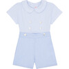 Fantino Short Sleeve Two-Piece Set, Blue Stripe - Rompers - 1 - thumbnail