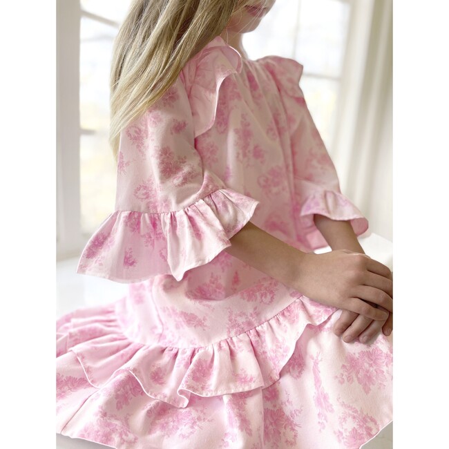 Triomphe 3/4 Sleeve Ruffled Toile Dress, Pink - Dresses - 3