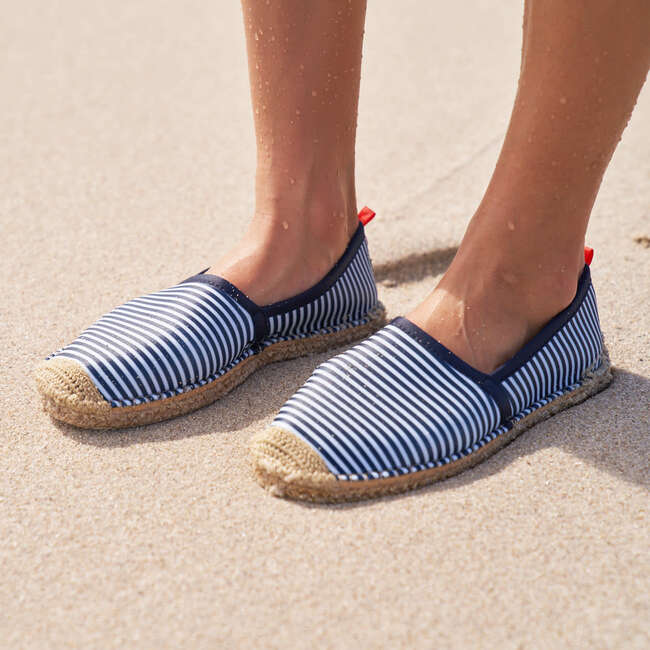 Women Beachcomber Espadrille Water Shoes, Navy & White Microstripe - Espadrilles - 3