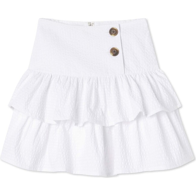 Kiki Frilled Seersucker Skirt, White