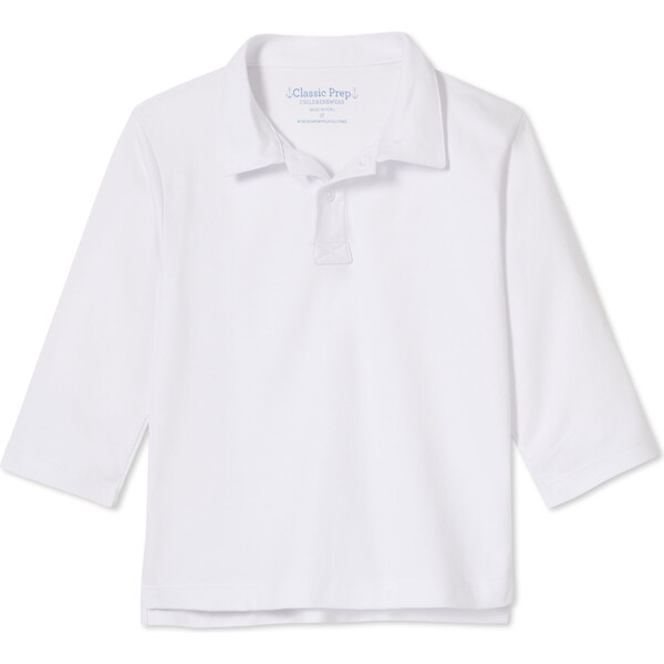 Hayden Long Sleeve Solid Knit Polo Shirt, Bright White - Classic