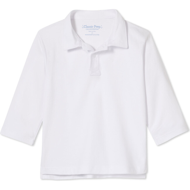 Hayden Long Sleeve Solid Knit Polo Shirt, Bright White