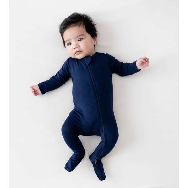 Zippered Footie, Navy - Footie Pajamas - 2