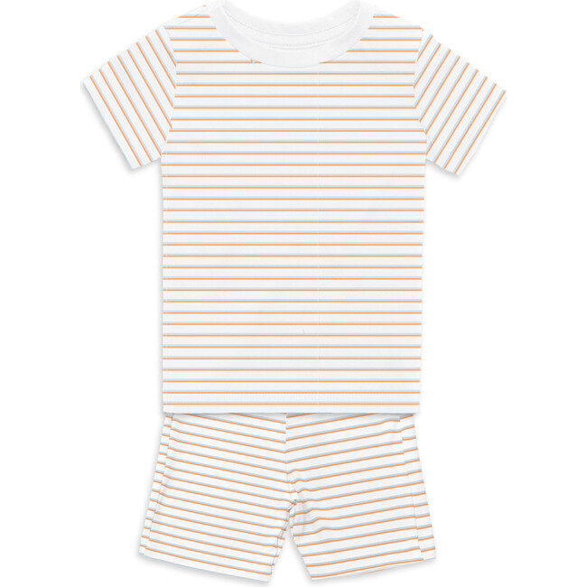 The Organic Short Sleeve Pajama Set, Nectarine Stripe - Pajamas - 1