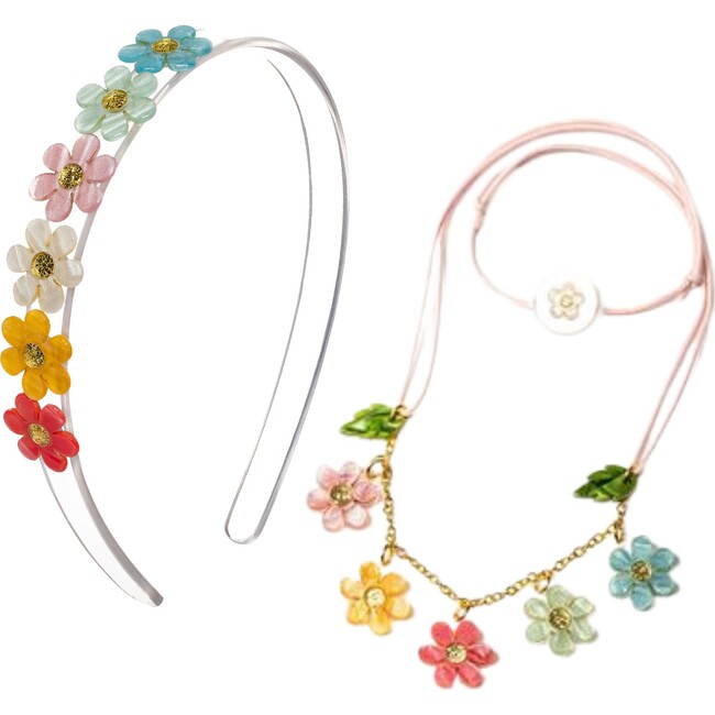 Pastel Flowers Headband and Necklace Set