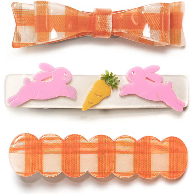 Orange Checkered Bow + Bunnies Alligator Clips