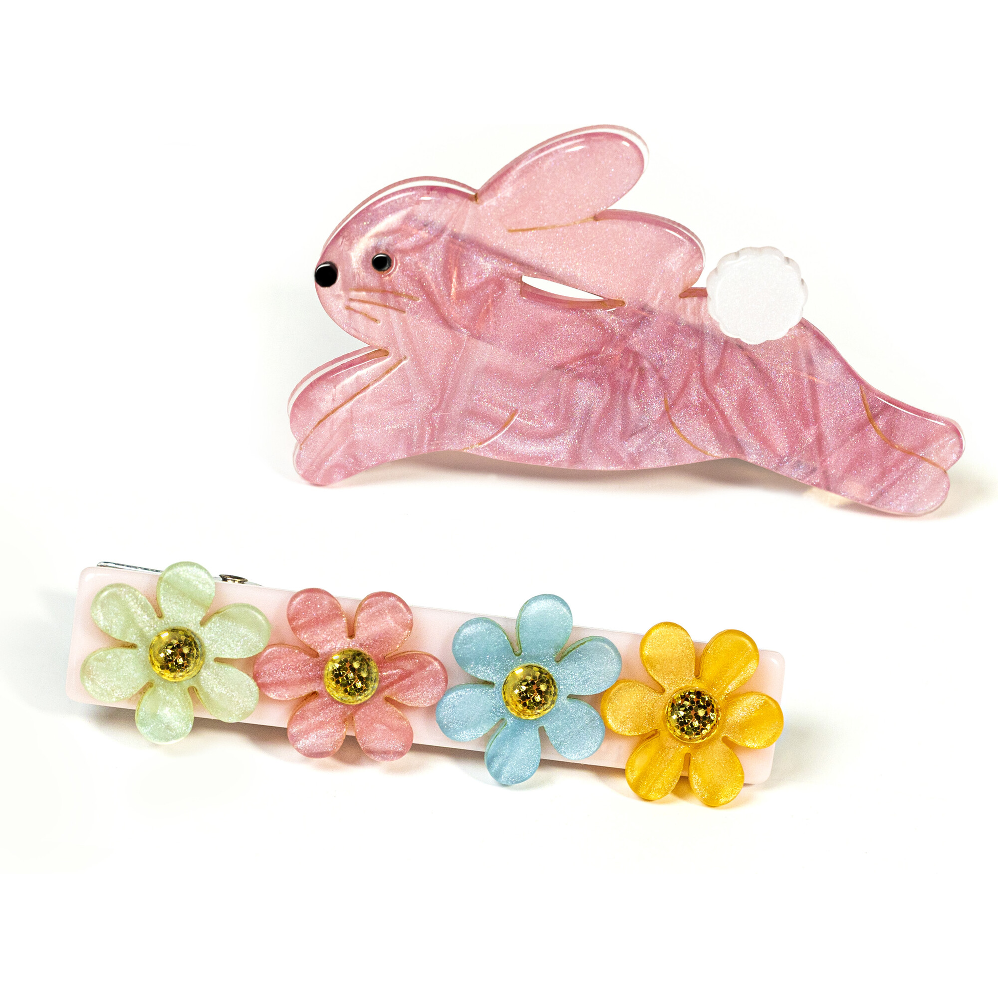 Hop Bunny Pearlized Alligator Clips, Pink - Hair Accessories - 1
