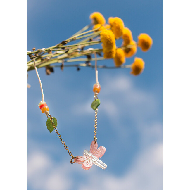 Dragonfly Necklace, Pink Satin - Necklaces - 2