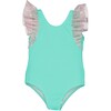 Tulle One-Piece Tulle Shoulder Swimsuit, Torquoise And Pink - One Pieces - 1 - thumbnail