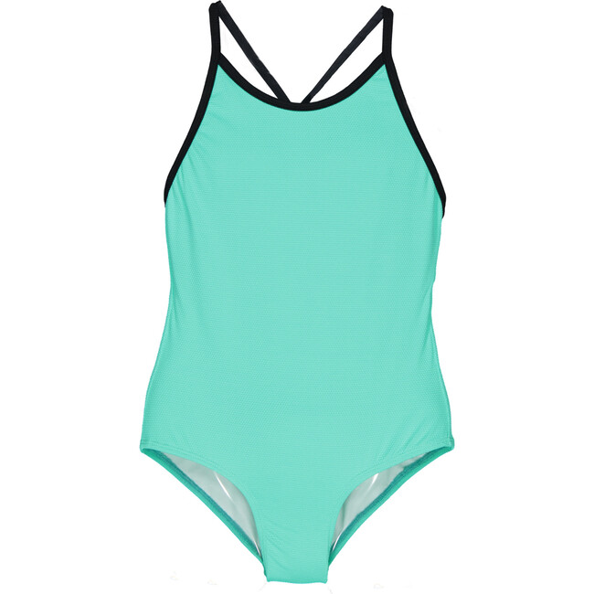 Textured Teal One-Piece Swimsuit, Tourquoise And Black