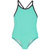 Textured Teal One-Piece Swimsuit, Tourquoise And Black - One Pieces - 1 - thumbnail