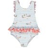 Duck Family One-Piece Swimsuit, Blue And Red - One Pieces - 1 - thumbnail