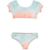 Landscape Tie-Dye Two-Piece Swimsuit, Aqua Blue And Coral - Two Pieces - 1 - thumbnail