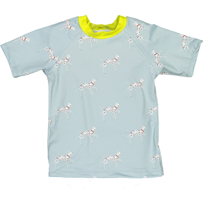 Posh Dalmatian Rash T-Shirt, Aqua Blue And Yellow