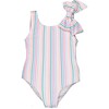 Stripes With Bow One-Piece Swimsuit, Pink, Blue And Green - One Pieces - 1 - thumbnail