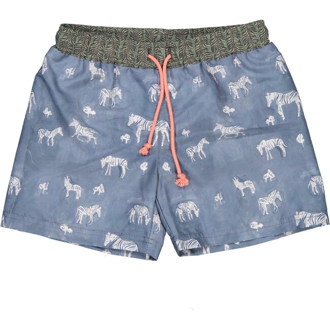 Jungle Zebras Classic Swim Shorts, Greyish Blue And Green