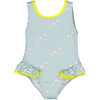 Posh Dalmatian One-Piece Swimsuit, Aqua Blue And Yellow - One Pieces - 1 - thumbnail