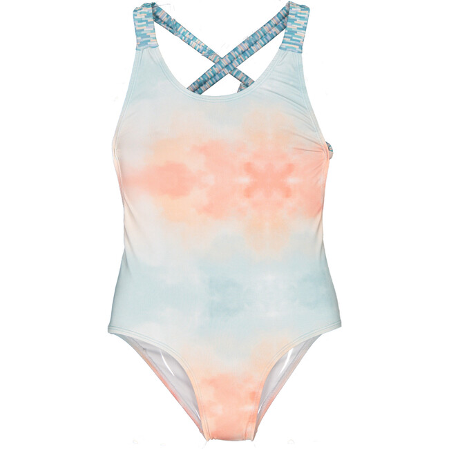 danza fibra Demonio Landscape Tie-Dye One-Piece Swimsuit, Aqua Blue And Coral - Paper Boat Swim  | Maisonette
