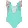 Tulle One-Piece Tulle Shoulder Swimsuit, Torquoise And Pink - One Pieces - 2