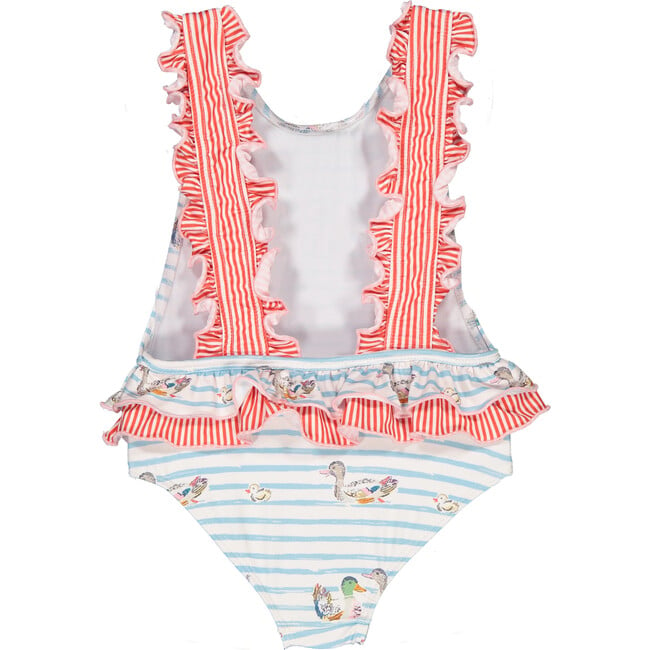 Duck Family One-Piece Swimsuit, Blue And Red - One Pieces - 2