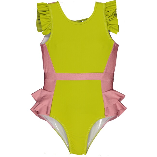 Sparkly One-Piece Swimsuit, Sparky Pink And Olive Green