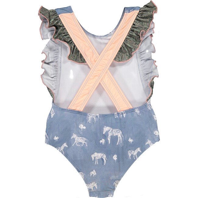 Jungle Zebras One-Piece Swimsuit, Greyish Blue, Green And Blush - One Pieces - 2