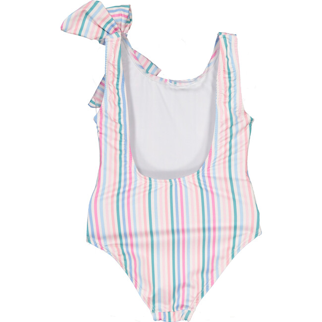 Stripes With Bow One-Piece Swimsuit, Pink, Blue And Green - One Pieces - 2