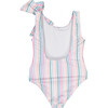 Stripes With Bow One-Piece Swimsuit, Pink, Blue And Green - One Pieces - 2 - thumbnail