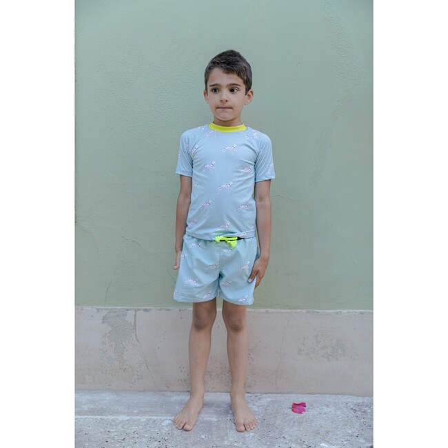 Posh Dalmatian Rash T-Shirt, Aqua Blue And Yellow - Rash Guards - 2