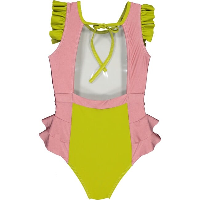 Sparkly One-Piece Swimsuit, Sparky Pink And Olive Green - One Pieces - 2