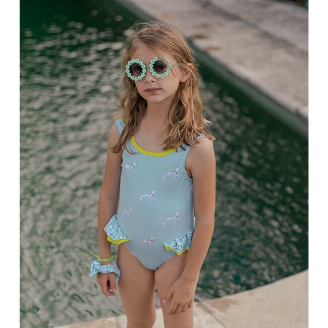 Posh Dalmatian One-Piece Swimsuit, Aqua Blue And Yellow - One Pieces - 3