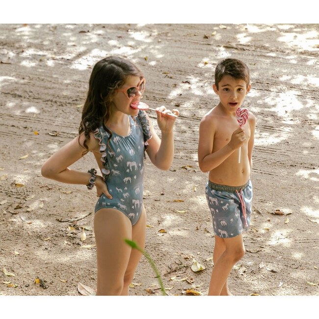 Jungle Zebras Classic Swim Shorts, Greyish Blue And Green - Swim Trunks - 4