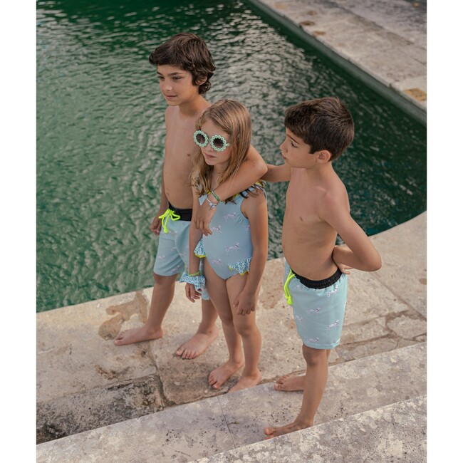 Posh Dalmatian Classic Swim Shorts, Aqua Blue And Black - Swim Trunks - 3