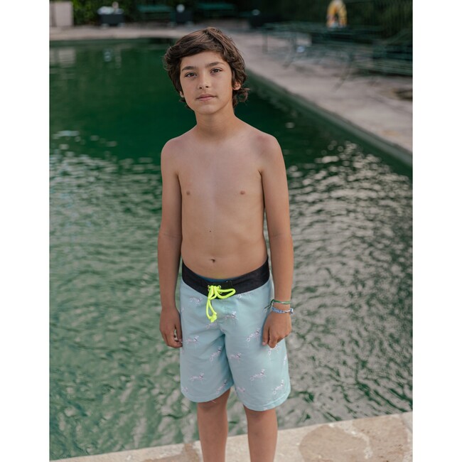 Posh Dalmatian Surfer Swim Shorts, Aqua Blue And Black - Swim Trunks - 3