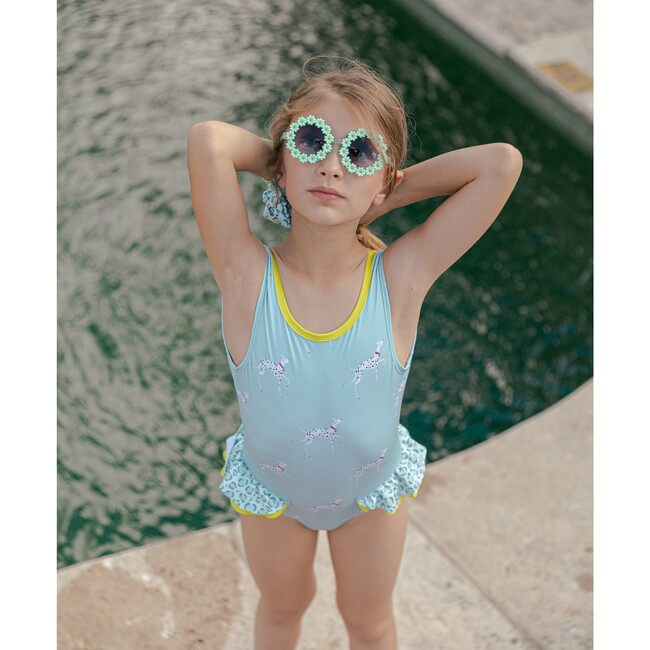 Posh Dalmatian One-Piece Swimsuit, Aqua Blue And Yellow - One Pieces - 5