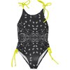 Dark Bandana One-Piece Swimsuit, Dark Grey, Black And Yellow - One Pieces - 1 - thumbnail