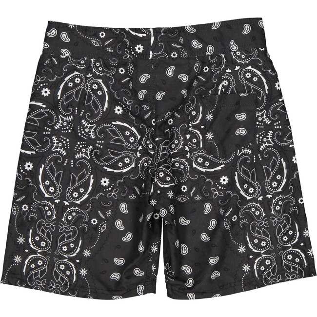Dark Bandana Surfer Swim Shorts, Dark Grey, Black And Yellow - Swim Trunks - 2