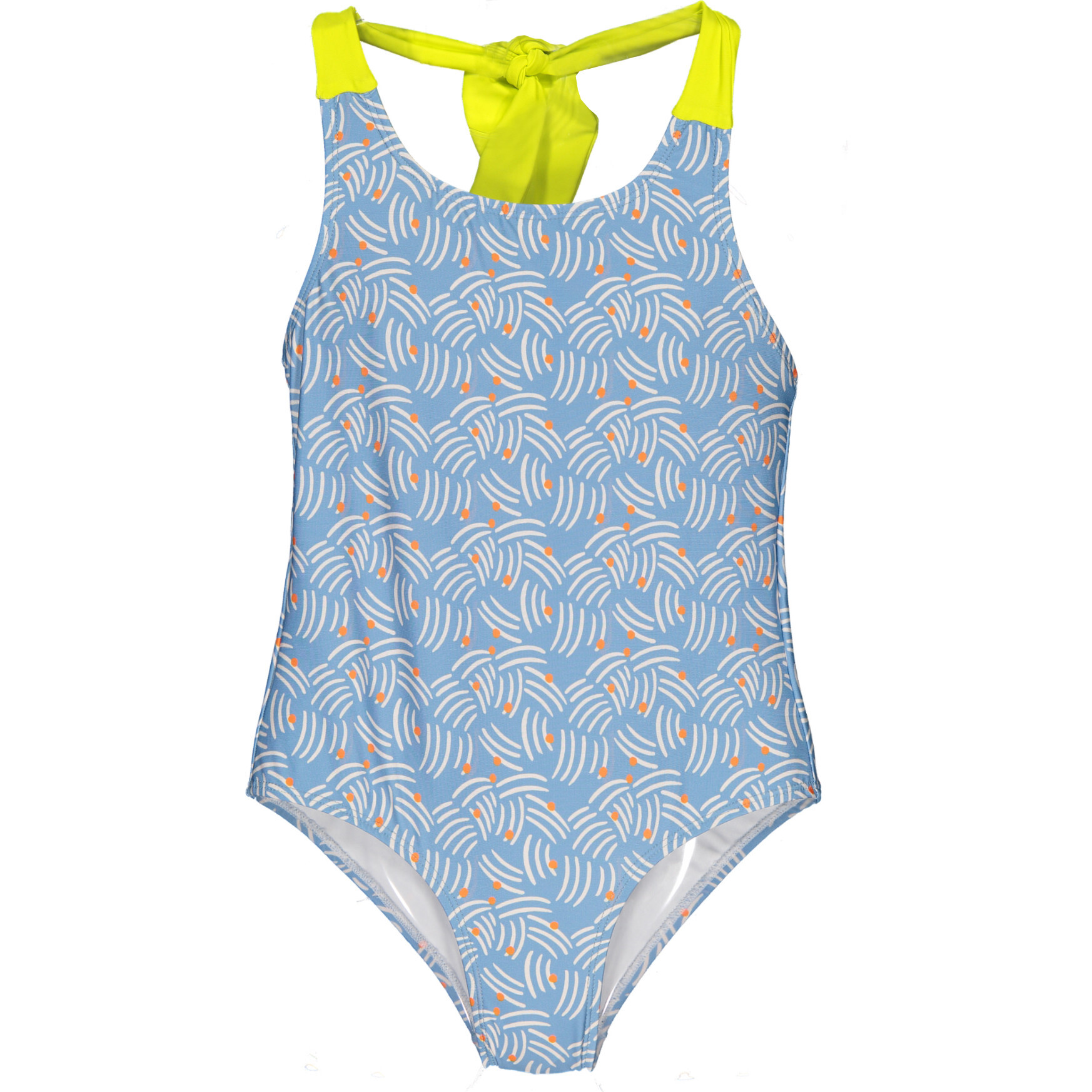 Blue Brush Strokes One-Piece Swimsuit, Blue, Orange And Yellow - One Pieces - 1