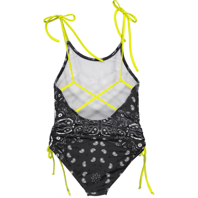 Dark Bandana One-Piece Swimsuit, Dark Grey, Black And Yellow - One Pieces - 2