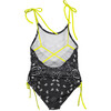 Dark Bandana One-Piece Swimsuit, Dark Grey, Black And Yellow - One Pieces - 2