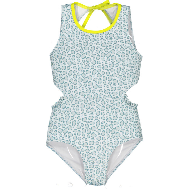 Animal Dots One-Piece Swimsuit, Aqua Blue And Yellow
